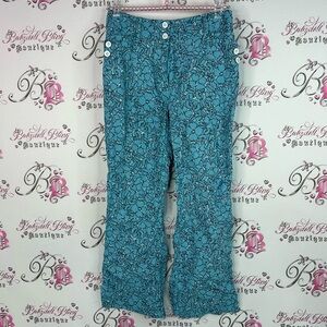 Etcetera pants flowers floral Blue Patterned bottoms pocketed white buttons